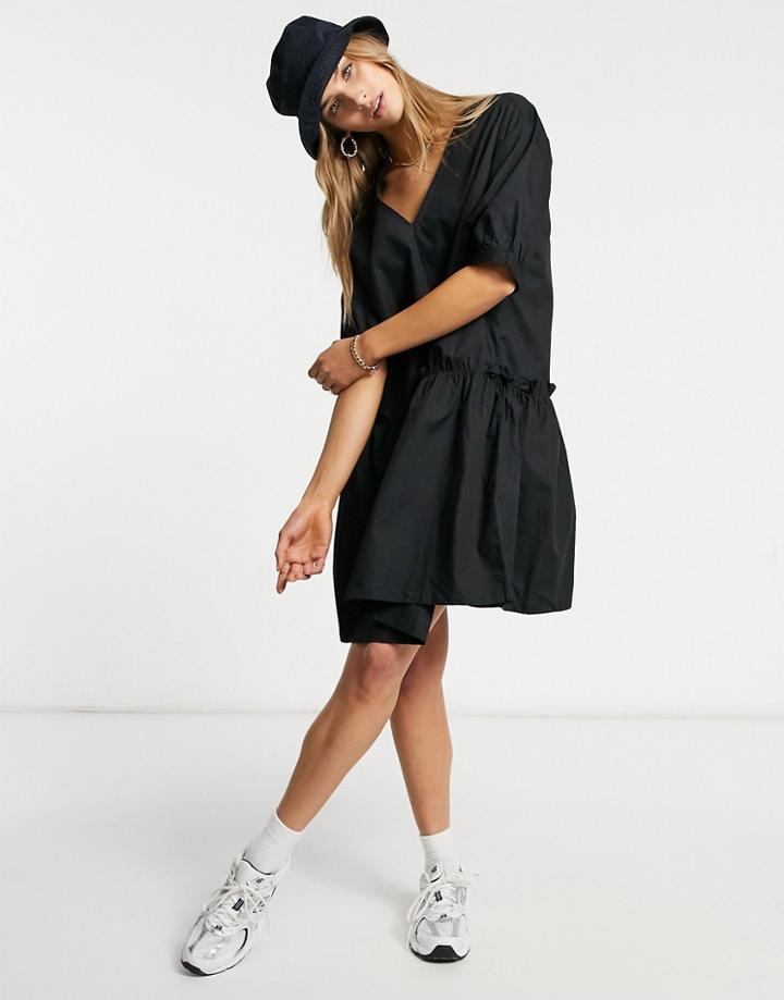 Monki Smock Dress In Black