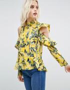 Asos Agatha Floral Ruffle Top With Cold Shoulder Detail - Multi