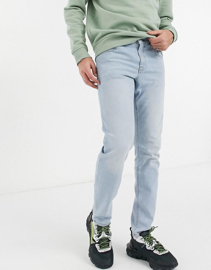 Asos Design Stretch Slim Jeans In Light Wash Blue-blues