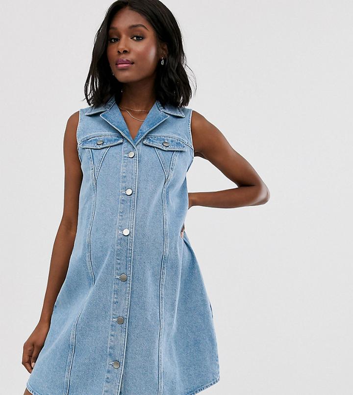 Asos Design Maternity Denim Sleeveless Skater Shirt Dress-blue