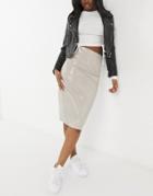 River Island Vinyl Midi Pencil Skirt In Taupe-brown