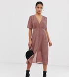Missguided Petite Button Through Chiffon Midi Dress In Check Print - Multi