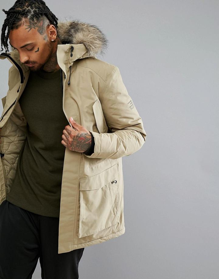 Jack & Jones Tech Arctic Parka With Faux Fur Hood - Beige