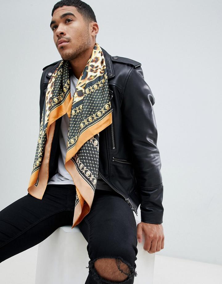 Asos Design Oversized Dress Scarf With Baroque Print - Multi