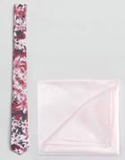 Asos Pink Floral Tie & Pink Pocket Square - Gray