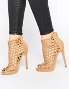 Truffle Collection Rita Peep Toe Cut Out Heeled Ankle Boots - Nude Mf