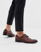 Asos Design Lace Up Shoes In Brown Leather With Natural Sole