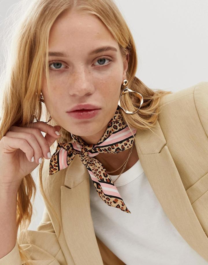 Pieces Leopard Print Stripe Scarf - Multi