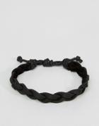 Asos Plaited Faux Leather Bracelet In Black - Black