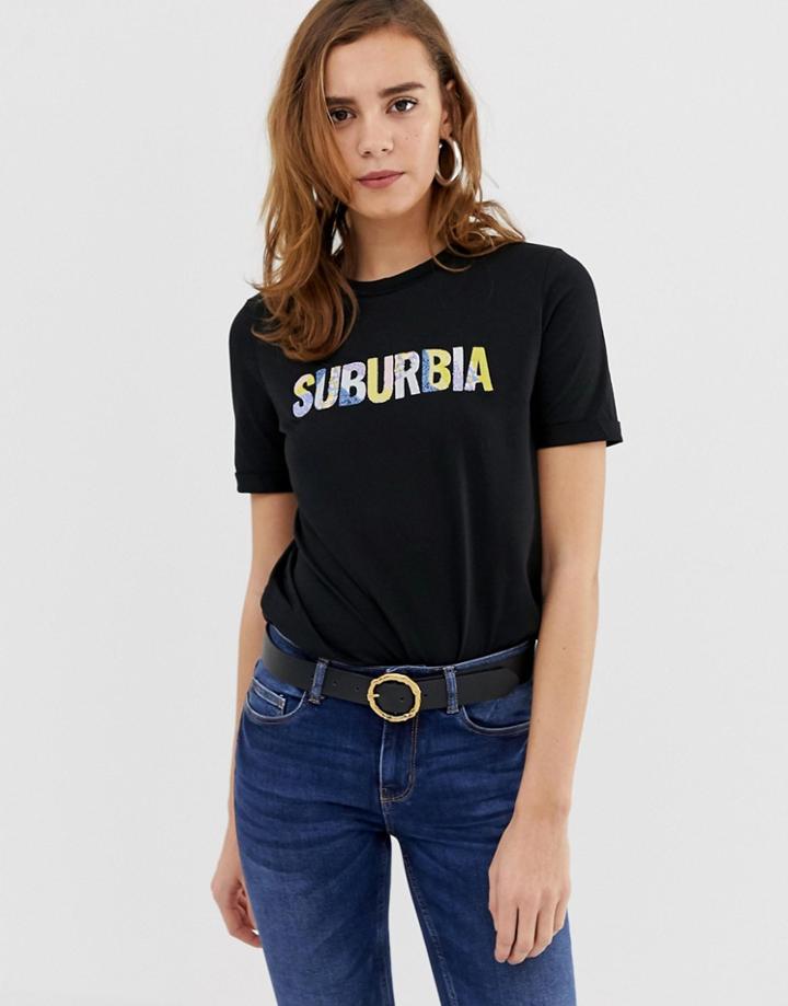Pieces Nikita Suburbia Print T-shirt - Black