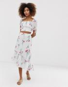 Neon Rose Asymmetric Midi Skirt In Vintage Floral Two-piece - White