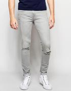 Exclusive To Asos Waven Jeans Erling Spray On Super Skinny Fit Light Gray Rip Repair - Gray