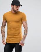 Asos Longline Muscle Fit T-shirt With Crew Neck And Curve Hem - Yellow