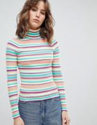 E.l.k Fitted Turtleneck Sweater In Stripe - Multi