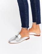 Faith Backless Silver Leather Loafers - Silver