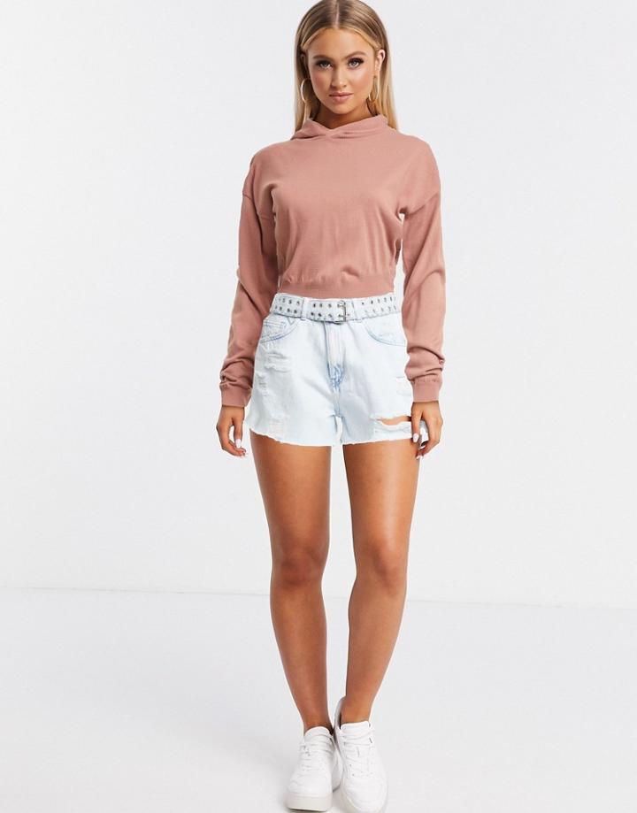 Fashionkilla Knitted Rib Hoody In Pink
