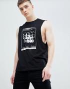 Asos Design Sleeveless T-shirt With Dropped Armhole And Skull Print - Black