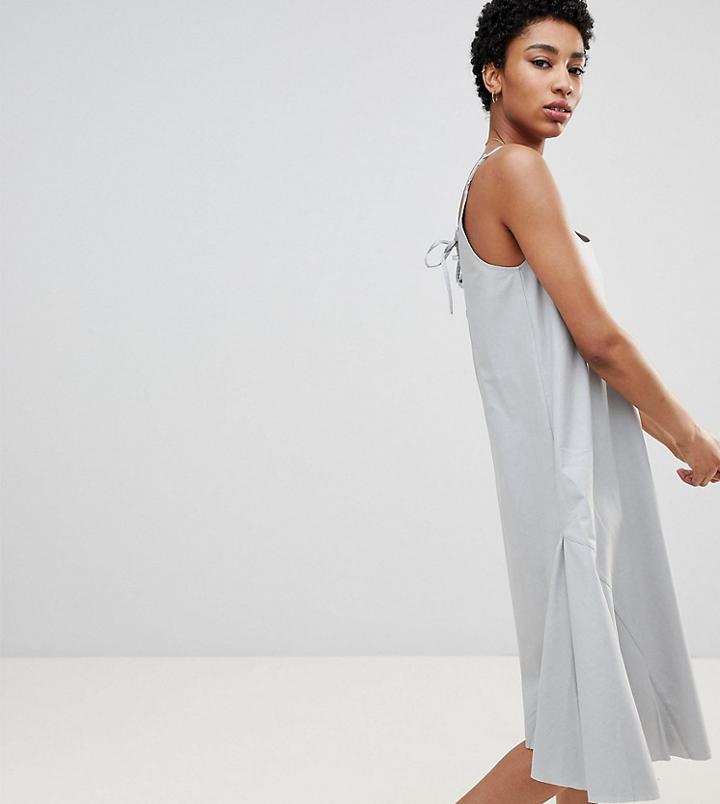 Asos Design Tall Trapeze Midi Swing Lace Up Back Sundress - Blue