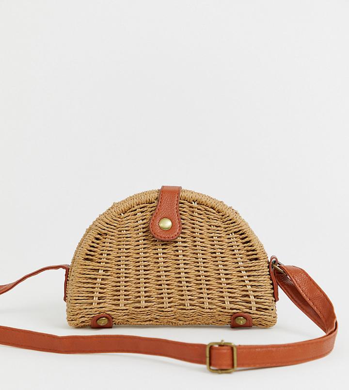 My Accessories London Wicker Straw Half Moon Crossbody Bag - Beige