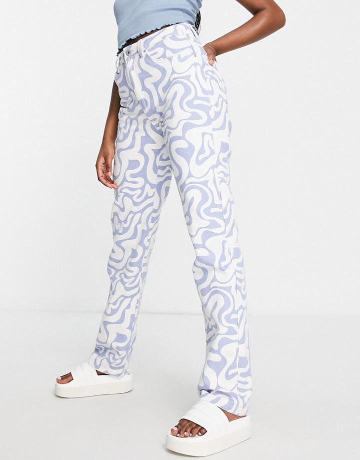 Cotton: On Straight Leg Jeans In Blue Swirl Print