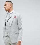 Asos Tall Slim Suit Jacket In 100% Wool Harris Tweed In Light Gray - Gray