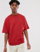 Asos Design Oversized Short Sleeve Sweatshirt In Red - Red