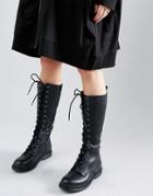 New Look Leather Look Lace Up Biker Boots - Black