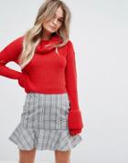 Missguided Open Stitch Roll Neck Sweater - Red