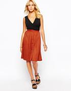 Fashion Union Faux Suede Pleat Midi Skirt - Rust
