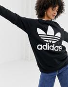 Adidas Originals Oversized Trefoil Sweater In Black - Black