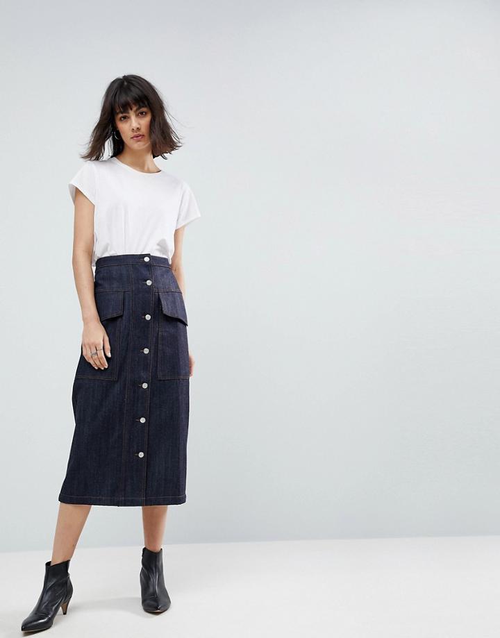 Asos White Co-ord Utility Denim Midi Skirt - Blue