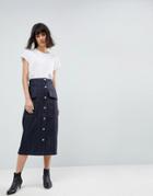 Asos White Co-ord Utility Denim Midi Skirt - Blue