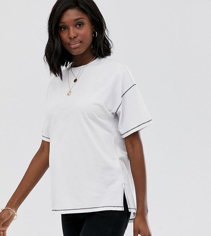 Asos Design Maternity Oversized T-shirt With Stepped Hem And Contrast Stitching-white