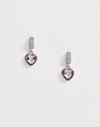 Asos Design Earrings With Crystal Bar And Heart Drop In Silver Tone - Silver