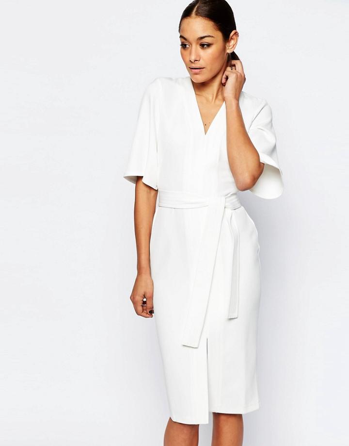 Asos Clean Obi Wrap Dress With V Front - Cream