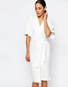 Asos Clean Obi Wrap Dress With V Front - Cream