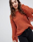 Brave Soul Emery Chenille Sweater With Fringing - Brown