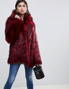Asos Design Tipped Faux Fur Coat - Red