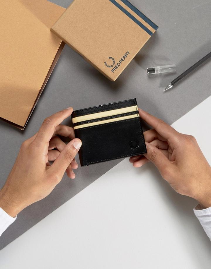 Fred Perry Leather Billfold Wallet With Coin Pocket In Black - Black