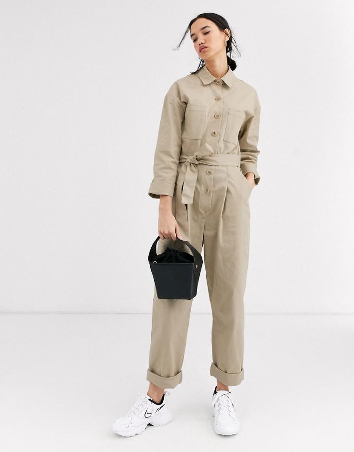 Asos Design Oversized Pocket Boiler Jumpsuit With Rolled Hem-stone