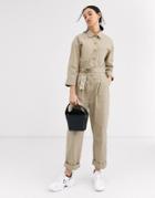 Asos Design Oversized Pocket Boiler Jumpsuit With Rolled Hem-stone