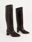 & Other Stories Leather Mock Croc Knee-high Boots In Deep Brown