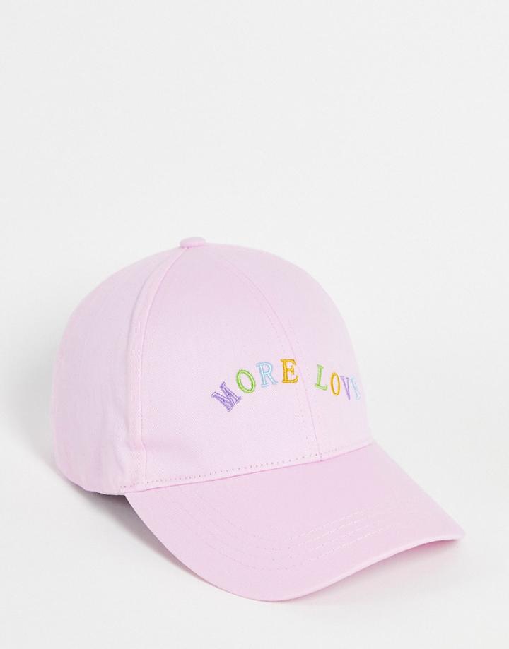 Asos Design Canvas Baseball Cap With Love Motif In Pink