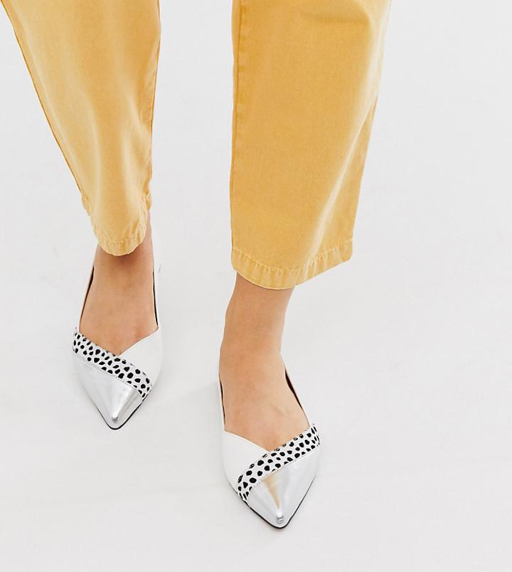 Asos Design Wide Fit Vibrant Pointed Ballet Flats In Silver Mix-multi