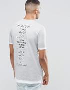 Asos Longline T-shirt With Arabic Text Spine Print And Contrast Hem And Cuff - Gray Marl