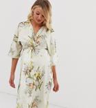 Hope & Ivy Maternity Knot Front Midi Dress In Summer Floral Print-multi