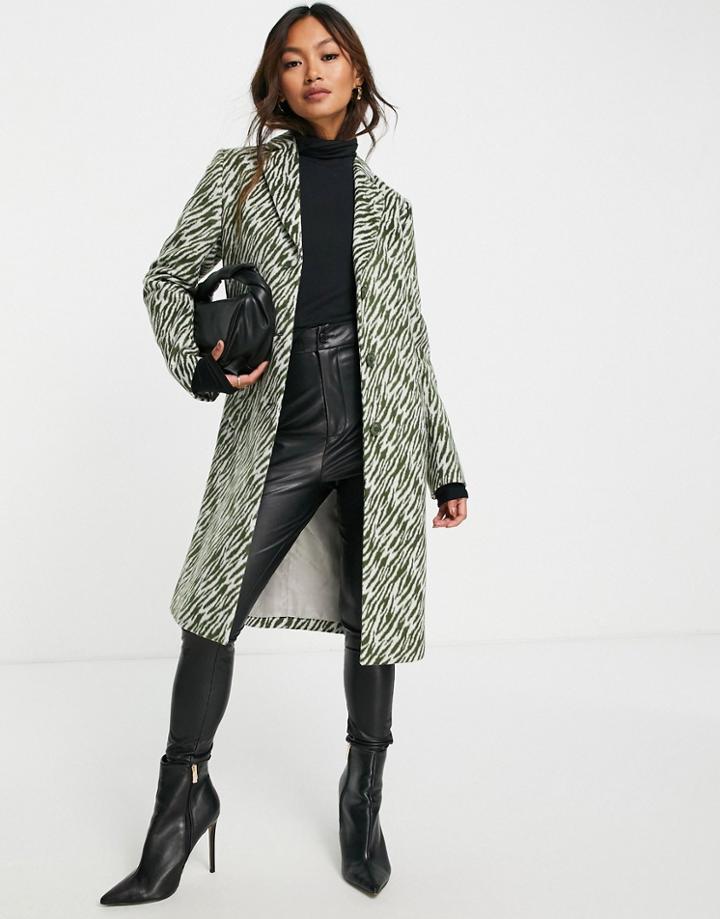 Gianni Feraud Single Breasted Animal Print Coat In Sage-green