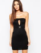 Oh My Love Bandeau Buckle Body-conscious Dress With Cut Out - Black