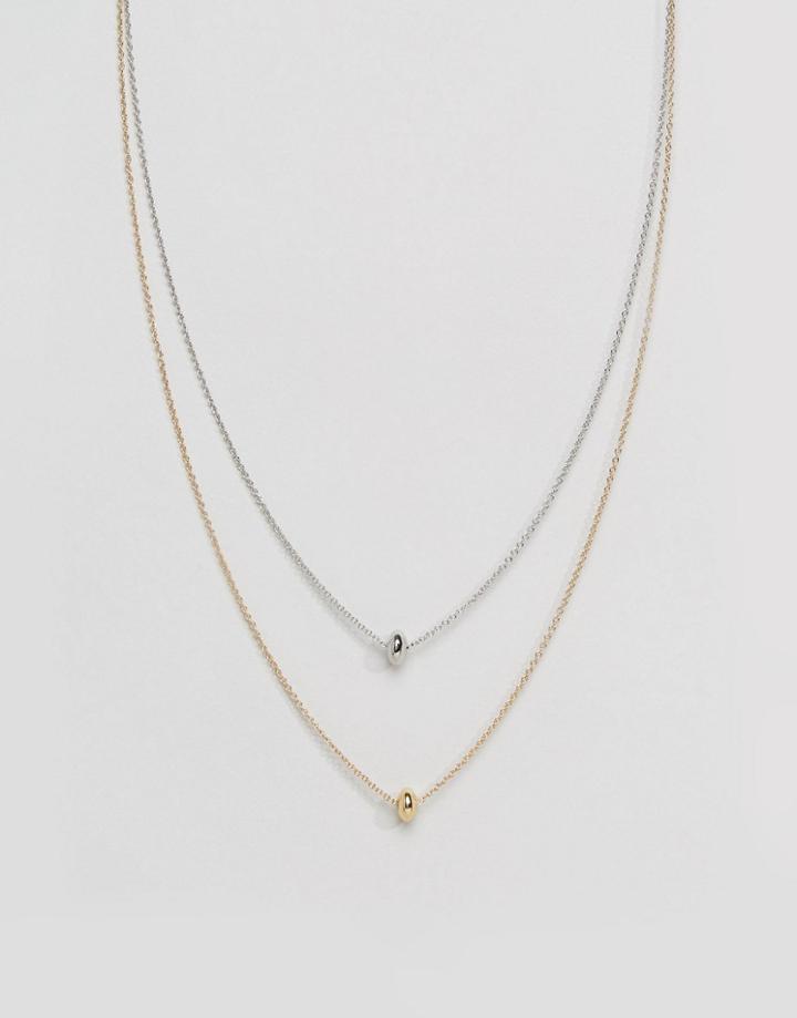 Asos Gold Bead Thread Through Multirow Necklace - Multi