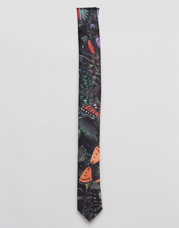 Asos Slim Tie In Butterfly Design - Black